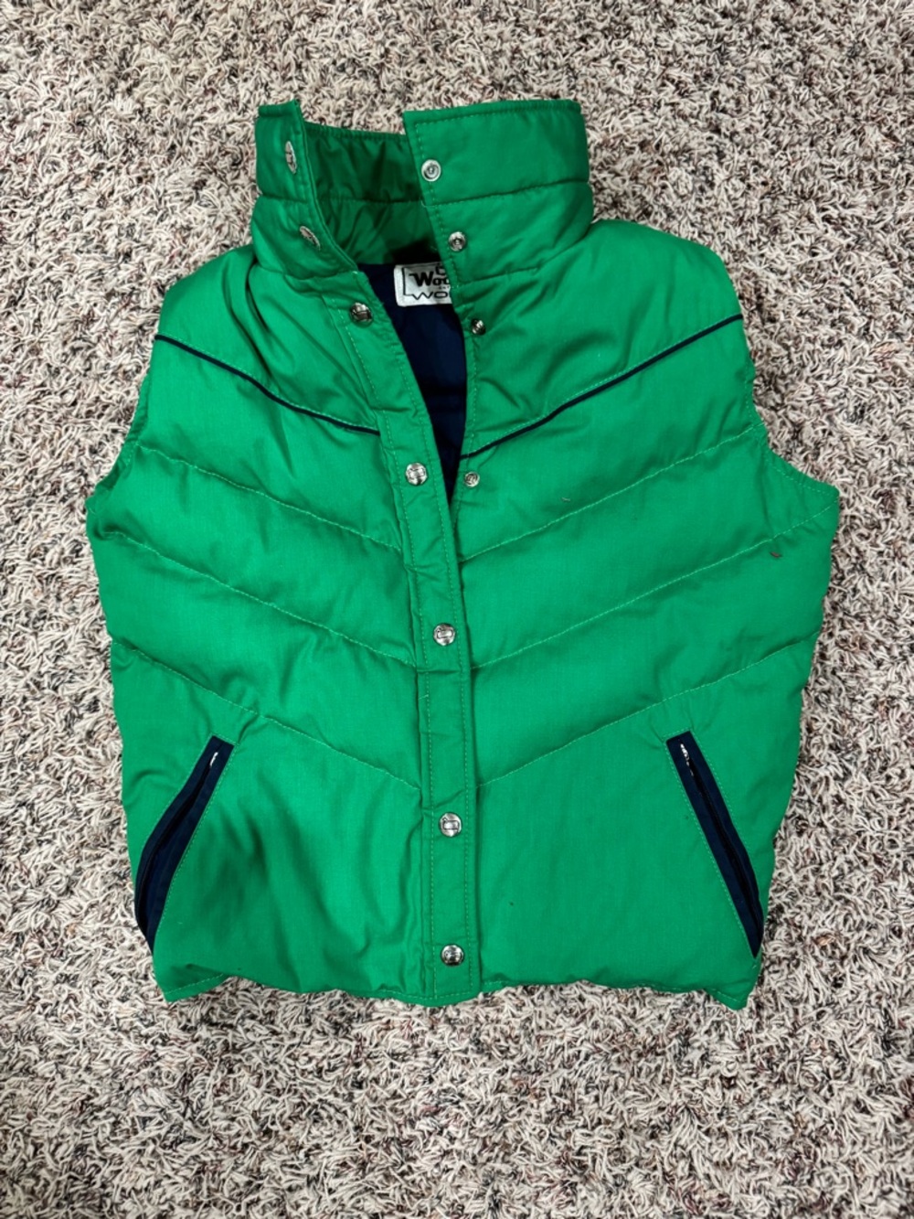 Woolrich Green Quilted Vest with Navy Lining